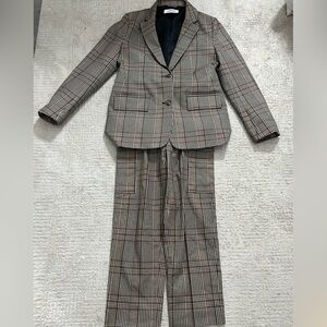 Thakoon Designer 2 Piece Relaxed Fit Plaid Blazer Pant Suit